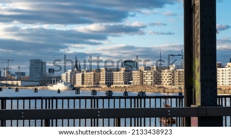 The new district Hafencity during sunset. Picture taken from the Elbbruecken bridge in Hamburg, Germany.