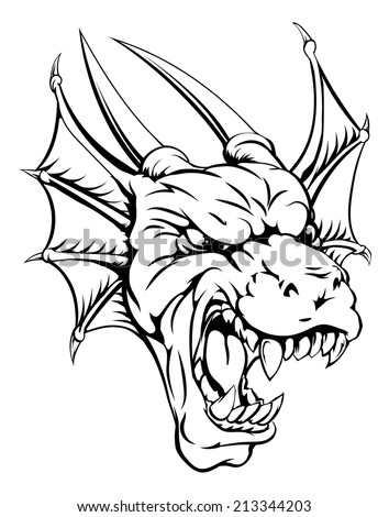 An illustration of a mean looking dragon mascot roaring 