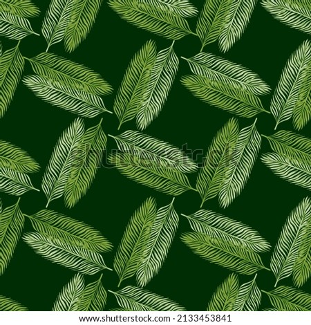 Palm leaves seamless pattern. Tropical branch in engraving style. Hand drawn texture for fabric, wallpaper, textile, print, wrapping paper. Vector illustration.