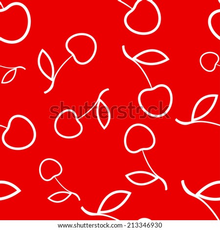 seamless texture of white contours cherries on a colored background