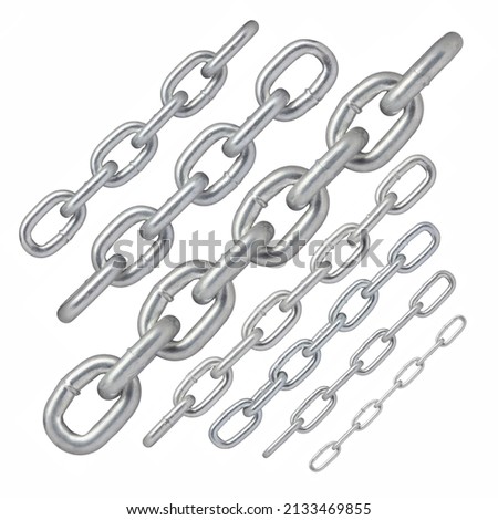 Set short-link welded chain. Zinc plated steel. Metal chain. Quick link connector rigging hardware heavy duty stainless.