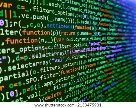 Screen of web developing javascript code. Python programming developer code. Modern technologies, web cascading design. Real Html code developing screen