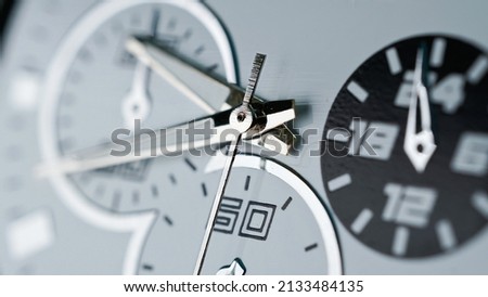 Zoom to simple watch dial close-up. Business timer. Wide macro lens view to the time countdown minute. Running time concept.  Royalty-Free Stock Photo #2133484135