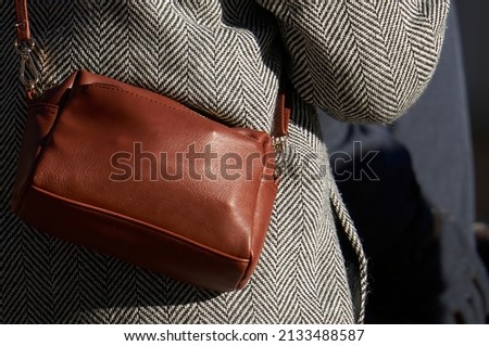 Men's leather bag. Brown men's bag. Men's fashion with brown leather bag. Royalty-Free Stock Photo #2133488587