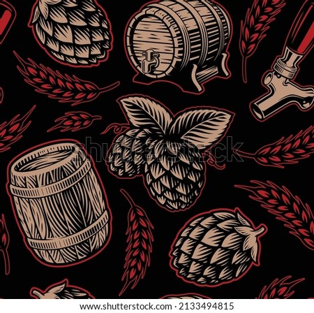 Vintage beer background, seamless pattern 