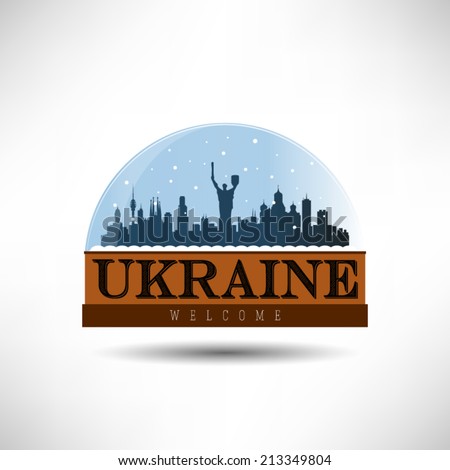 Ukraine, city skyline silhouette in snow globe. Vector design.