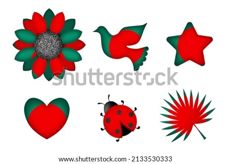 Peace symbols in colors of national flag. Concept clip art on white background. Bangladesh