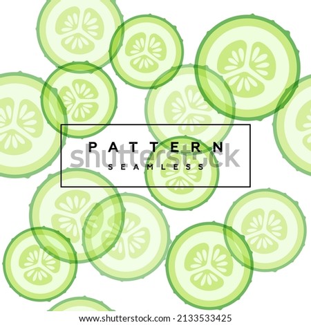 Slices of Cucumber. Seamless pattern. Transparent slices of cucumber,  vegetables and frame with text is on separate layer. Royalty-Free Stock Photo #2133533425
