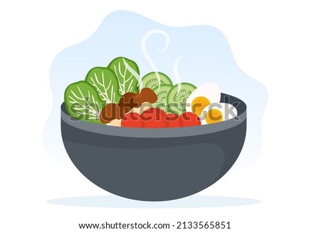 Food at Each Meal with Health Benefits, Balanced Diet, Vegan,  Nutritional and the Food Should be Eaten Every Day in Flat Background Illustration Royalty-Free Stock Photo #2133565851