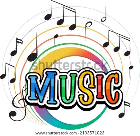 Font design for word music with music notes on white background illustration