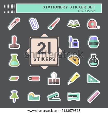 Stationery Sticker Set in trendy isolated on black background