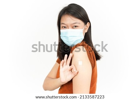 Wearing Mask And Get A Corona Virus Vaccine Of Beautiful Asian Woman Isolated On White Background