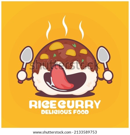 Rice curry cartoon. vector illustration, soup dish, asian cuisine. with a funny expression