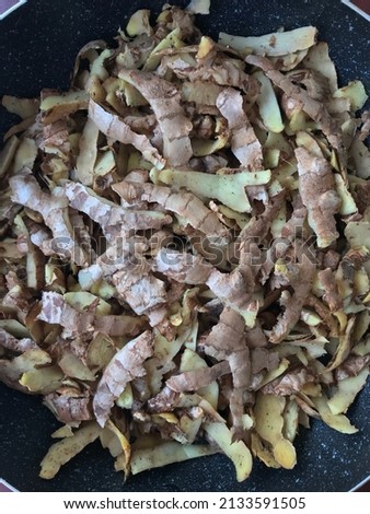 pile of ginger outer skin or ginger peel photo