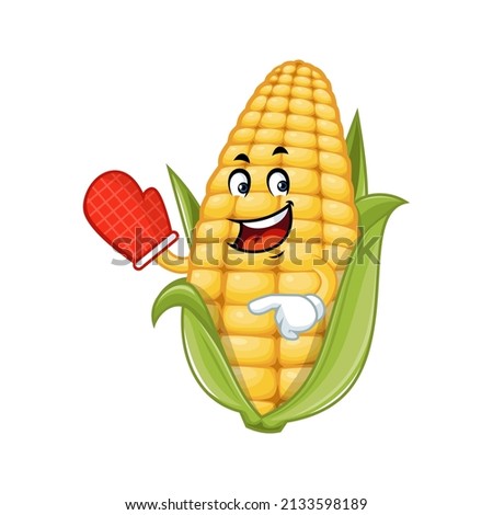 Vector mascot, cartoon and illustration of a corn wearing cooking glove