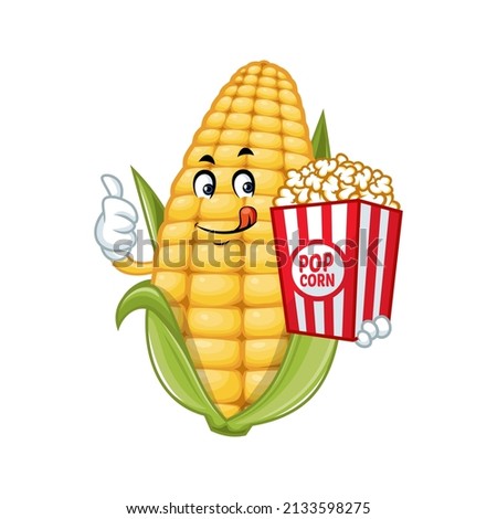 Vector mascot, cartoon and illustration of a corn holding popcorn