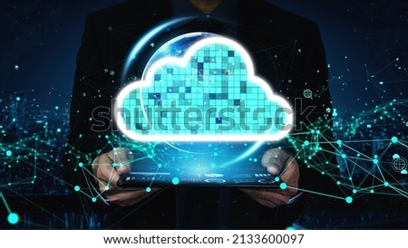 Conceptual cloud computing and data storage technology for future innovation . 3D render computer graphic .