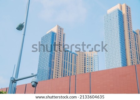 Close up of skyline and local details of modern urban buildings in Shanghai, China