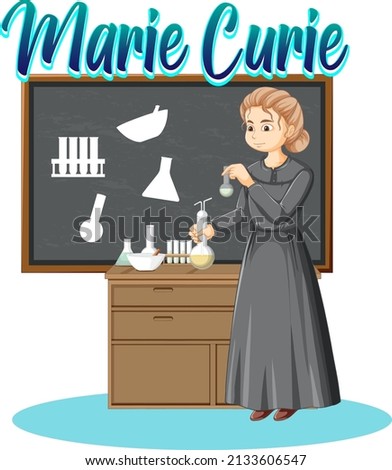 Portrait of Marie Curie in cartoon style illustration