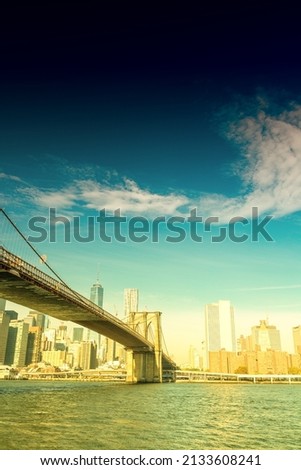 The Brooklyn Bridge on a sunny day. New York City, USA.