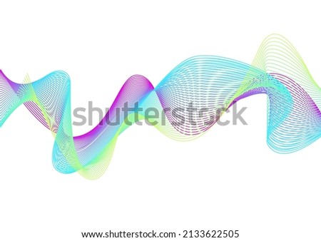 Elegant abstract vector wave blue green purple line futuristic style background template. Digital particle line twist movement on white background