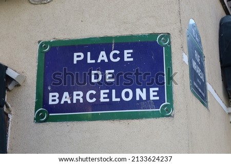 place de barcelone , typical street name plate sign of Paris
