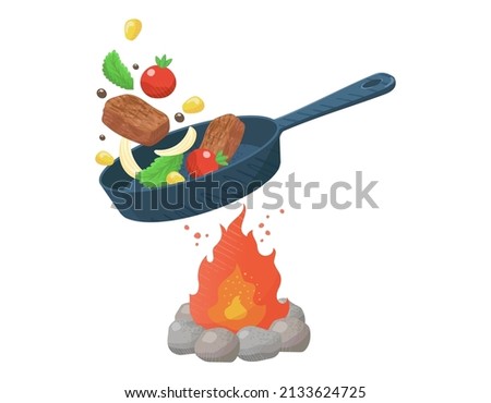 Clip art of cooking at camp, Vector illustration on white background