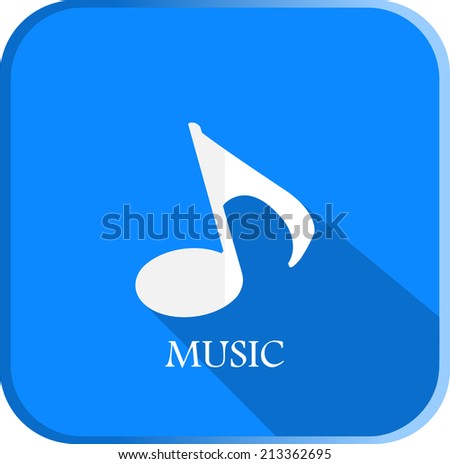 Music icon paper style with shadow on blue background. Vector illustration