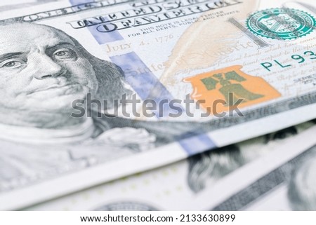 Us dollar. American money, falling cash. Hundred dollars isolated on white background