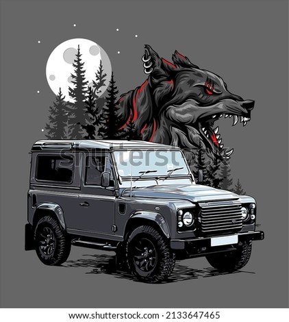 british suv car with wolf background Royalty-Free Stock Photo #2133647465