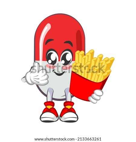 vector illustration of cute capsule mascot with french fries on white background