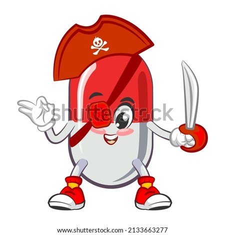 vector illustration of cute capsule mascot being pirate on white background