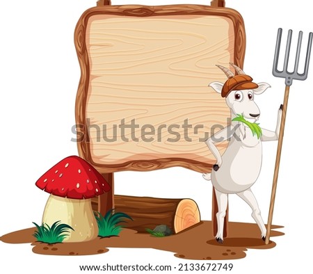 Blank wooden signboard with sheep cartoon illustration