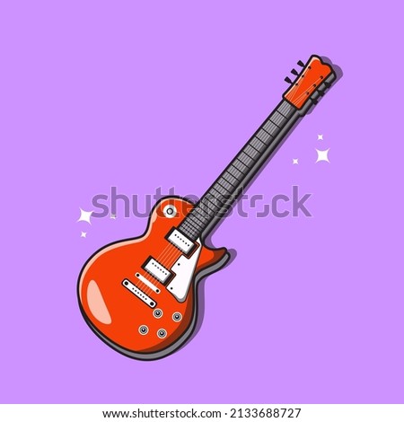 Guitar cartoon icon illustration. music equipment icon concept