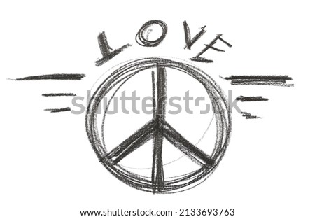 Peace sign grunge graphite pencil isolated on white 