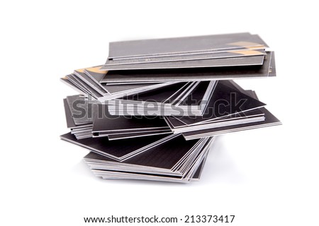 Pile of business cards, isolated on white background