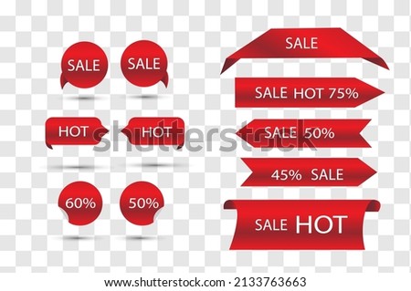 Set of red sale banners isolated. Vector 3d scrolls.