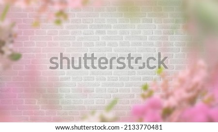 flowers on white brick wall texture background