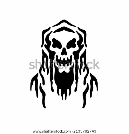 Grim Reaper Symbol Logo on White Background. Decal Stencil Tattoo Design. Flat Vector Illustration.