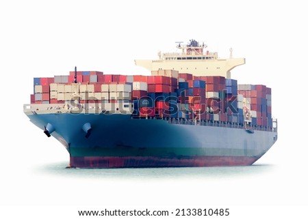 Container Cargo Ship and Tug boat isolated on white background, Freight Transportation and Logistic Concept, Shipping Royalty-Free Stock Photo #2133810485