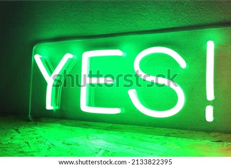 Green neon sign YES. Trendy style. Neon sign. Custom neon. Decor.