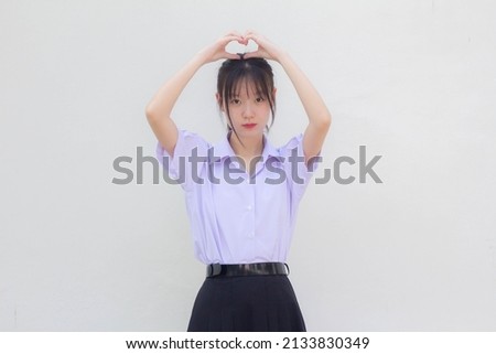 asia thai high school student uniform beautiful girl give heart