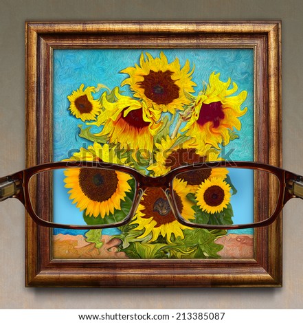 Optometry. Concept graphic. visibility through glasses as a photograph. In addition to them like an impressionist painting.