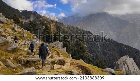 Trek Towards Indrahar Pass, Triund Hill, Dauladhar Range, Himachal Pradesh, India Royalty-Free Stock Photo #2133868309