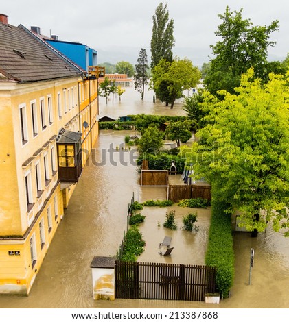 flood 2013 linz, austria. inundation and flooding.