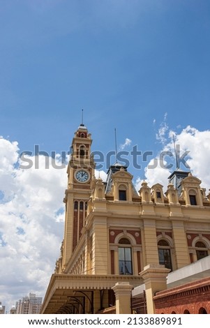 Facade of  Sao Paulo Railway Station or Luz Station on downtown of Sao Paulo, Brazil. Inaugurated in 1867. Royalty-Free Stock Photo #2133889891