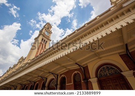 Facade of  Sao Paulo Railway Station or Luz Station on downtown of Sao Paulo, Brazil. Inaugurated in 1867. Royalty-Free Stock Photo #2133889899