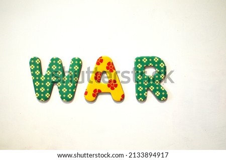 the word war composed of colorful letters on white background