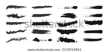 Painting brushes and ink brushes, black paint, dirty, backdrop set flat vector illustration.
