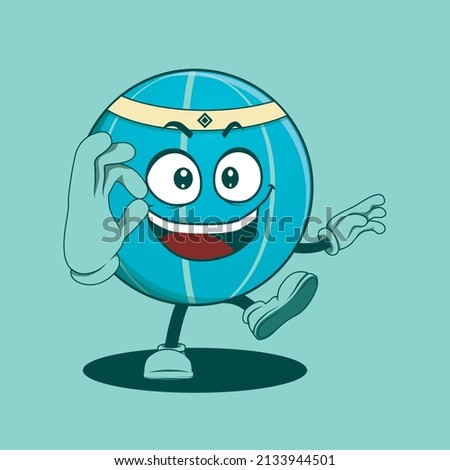 Basketball cartoon character with facial expression. Happy expression. Vector illustration.